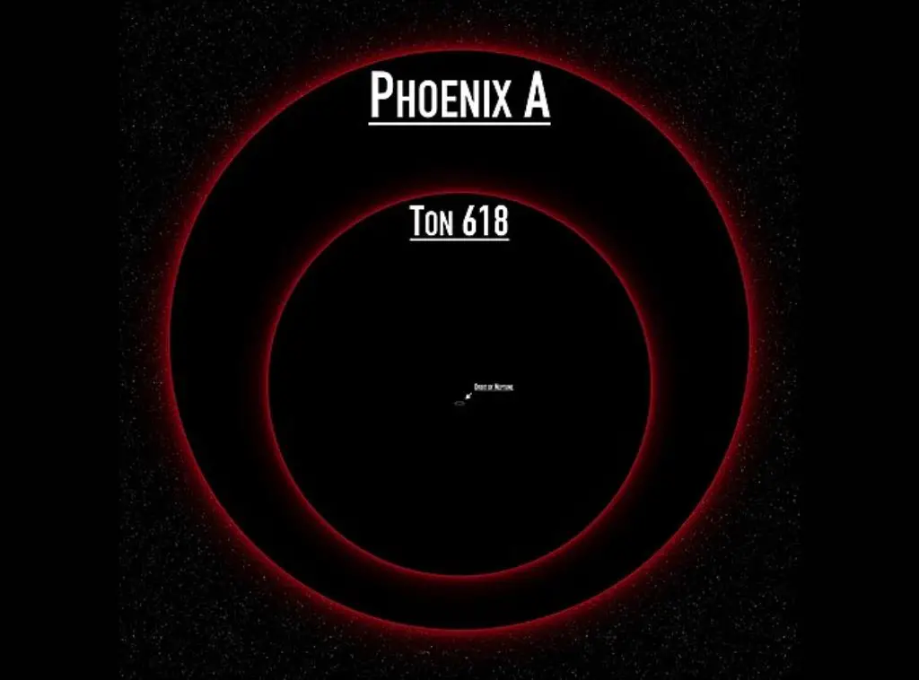 Phoenix A Black Hole vs TON 618 size comparison