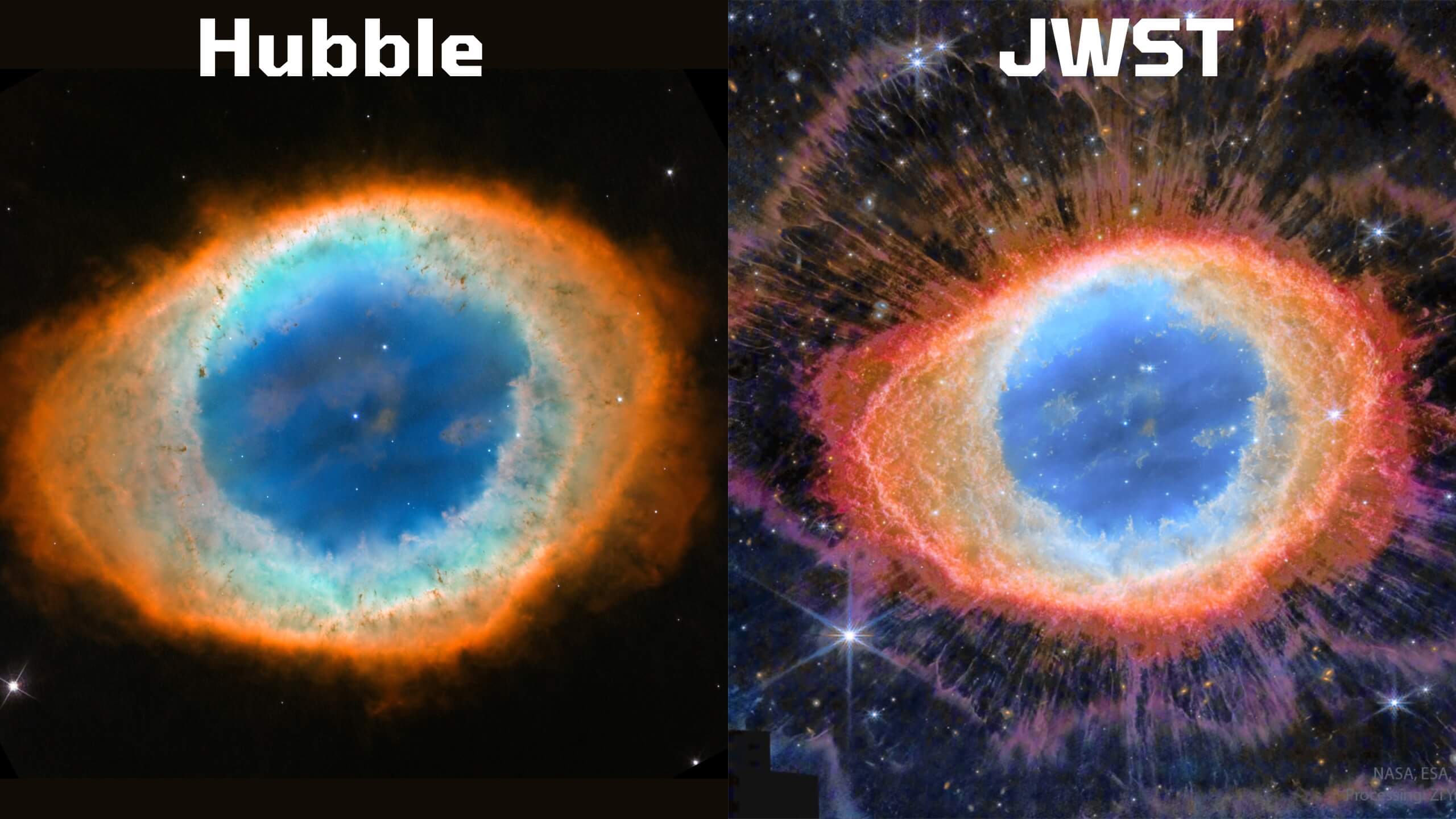 Ring Nebula Hubble and James Webb Comparison