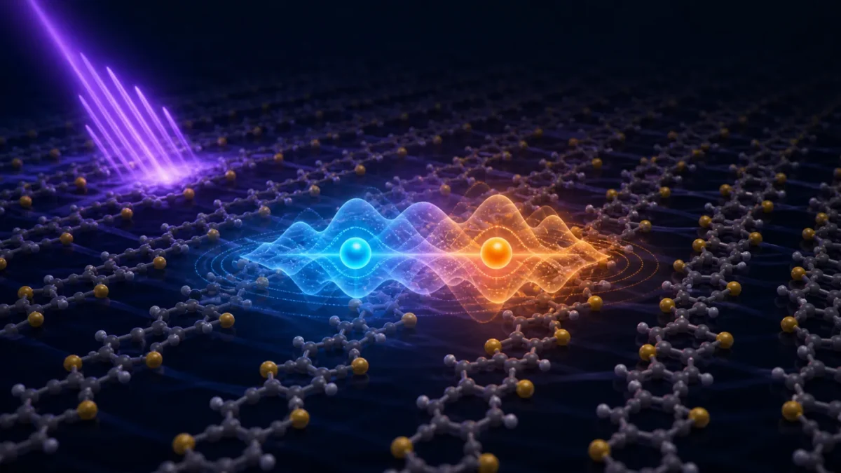 Concept illustration of an electron-hole pair wave packet in an ordered organic semiconductor film