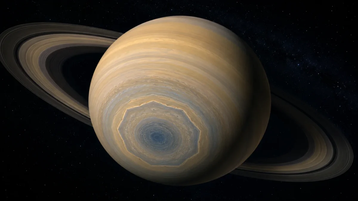 Concept view of Saturn showing a ten-sided atmospheric wave around its south pole