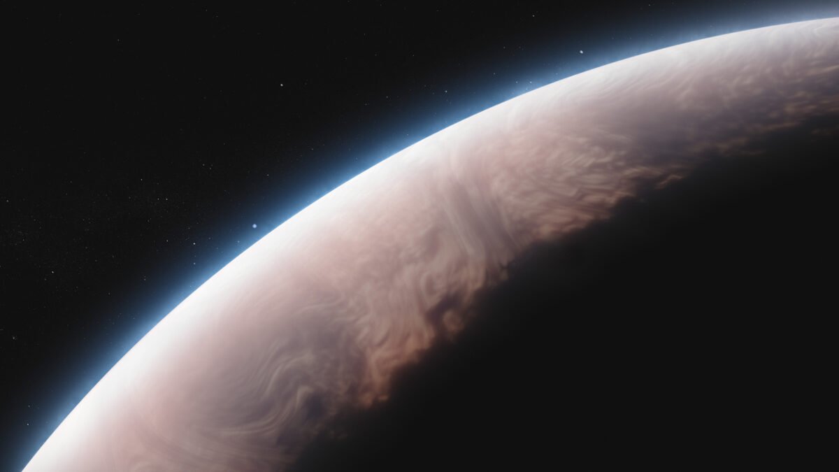 Artist's illustration of the hot gas giant WASP-17 b passing in front of its bright host star
